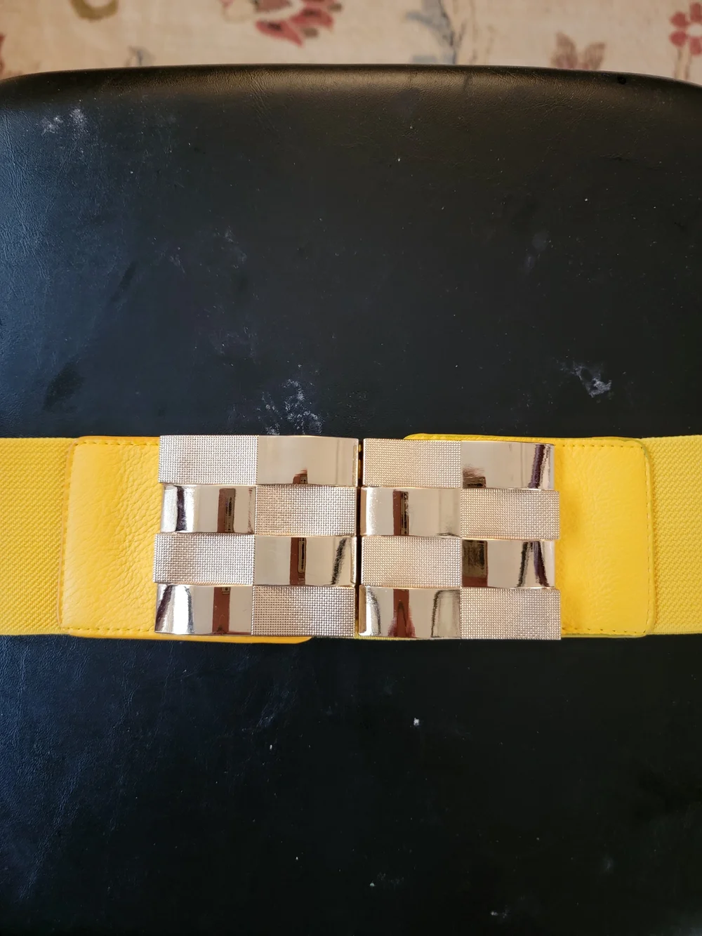 Yellow Stretch Belt with Gold Interlock Buckle - Womens Accessories